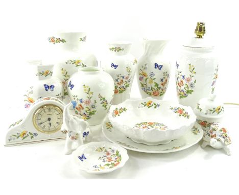 Various Aynsley Cottage Garden ware, to include vase 28cm H, table lamp, other vases, mantel clock, bowl, etc.  (a quantity)