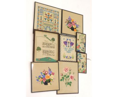 A collection of embroidered pictures, sampler, etc., all mainly by the hand of S F Leggoe, various sizes and designs.