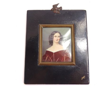 19thC style school.  Portrait miniature of a lady, in ebonised framed, 6cm x 5cm.