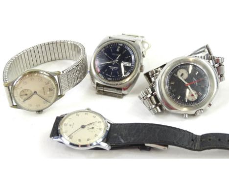 Four gentleman's wristwatches, comprising a 1970s Rotary, a 1940s Helvetia, a 1950s Cyna and an early 1980s Seiko Bellmatic