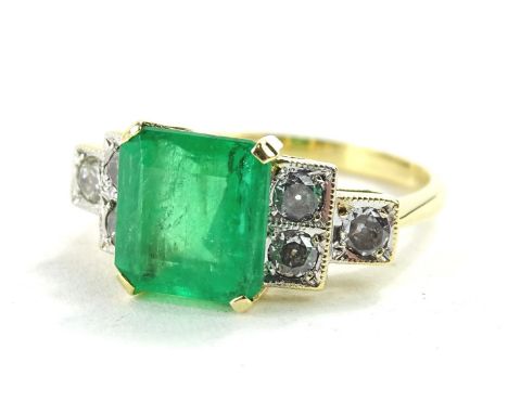 An emerald and diamond ring, the Art Deco style ring set in 18ct gold.