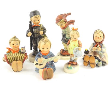 Various Goebel Hummel figures, to include Chimney Sweep, 15cm H, printed marks beneath. (6)