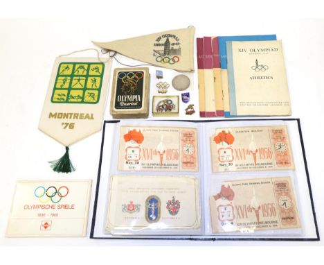 Olympic Games Related Items including Munich 1972: Commemorative medal; Berlin 1936: pin badge and pack of cards depicting va