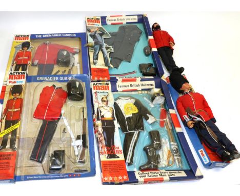 Palitoy Action Man Uniforms 2xGrenadier Guards, 17th/21st Lancers, The Life Guards and Royal Air Force (all in original packa
