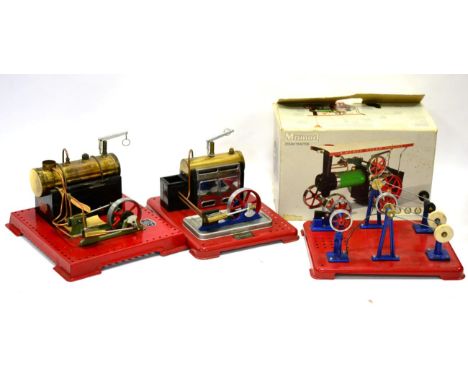 Mamod Live Steam TE1a Traction Engine (G box G-F) Stationary steam engine with separate lineshaft with four accessories on ba