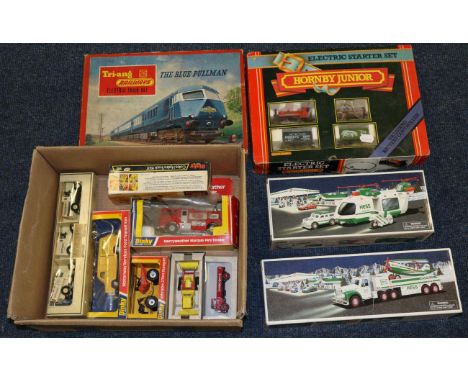 Triang OO Gauge RS52 Pullman Blue Set (G-E box F-G) Hornby Junior R776 Electric starter set (boxed); Dinky 285 Merryweather M