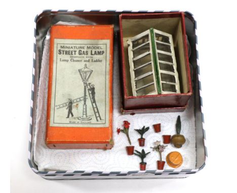 JoHillCo Greenhouse (G, in unmarked contemporary box) Street Gas Lamp with figure and ladder (G box G-F) and a small selectio