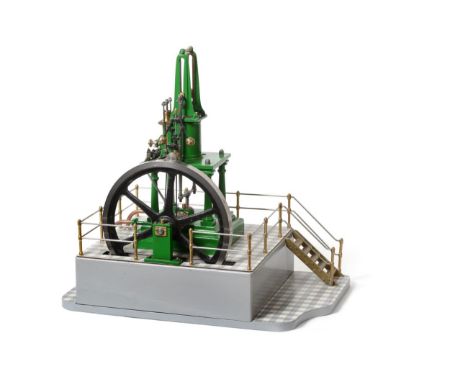Live Steam Stationary Engine with single vertical cylinder and single flywheel 8'' diameter with governor on base with galler