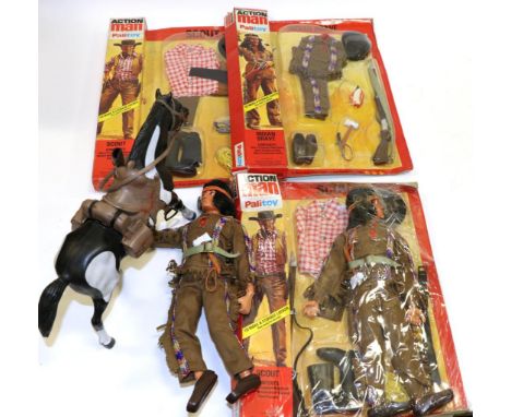 Palitoy Action Man Two Scout Outfits one Indian Brave outfit (all in original boxes) and two figure dressed as Indians (5)