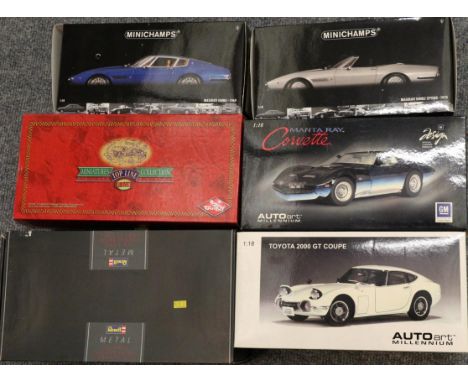 1:18 Scale Diecast Minichamps Maserati Spyder 1970 and Maserati ghibli 1969; Auto Art Toyota 2000GT Coupe and Corvette Manta 