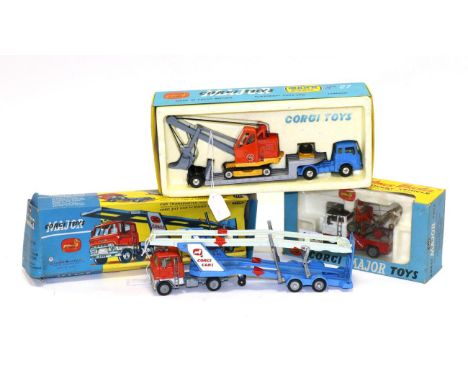 Corgi Commercial Vehicles 1138 Ford Car Transporter, Gift Set No.27 Machinery carrier with Priestman shovel and 1142 Holmes w