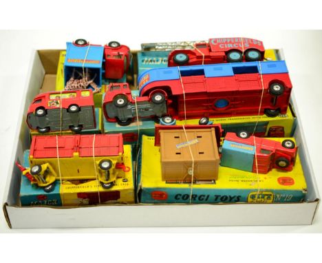 Corgi Chipperfields Circus Gift Set 19 Land Rover and Trailer (lacks insert) 426 Booking Office, 1127 Crane truck, 1130 Horse
