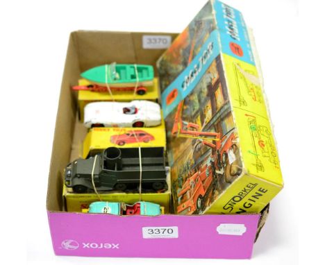 Dinky Four Models 111 TR2 (G, lacks figure, box F) 237 Mercedes, 40j Austin Somerset (both F boxes F) 796 Healey Sports Boat 