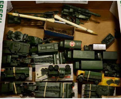 Dinky Military 660 Tank transporter,  689 Medium artillery tractor, 661 Recovery tractor, 651 Centurion tank, 621 3-ton lorry