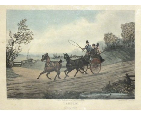 After H Alken, 'Tandem - Going Out', a coloured engraving, 26.5 x 33.5cm and a companion, 'Tandem - Returning', a pair and fo
