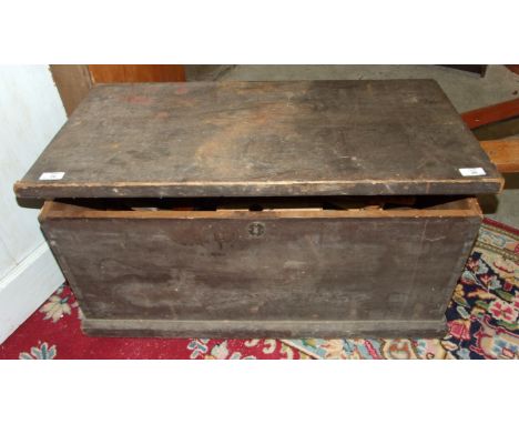 A 19th century pine tool box, paper label within 'Kate Blightman box gave to her by her master Mr Heath, Long Parish, Septemb