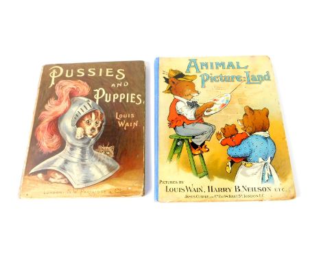 Louis Wain. Pussies and Puppies, first edition, cloth with pictorial boards, published by S W Partridge &amp; Co, London, c18