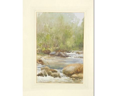 F K Gregory (British, late 19thC/early 20thC). Flowing river over the rocks, watercolour, signed, 23.5cm x 15.5cm.