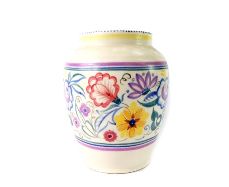 A Poole Pottery vase, traditionally painted with flowers, c1950s, printed and painted marks, 28cm H.