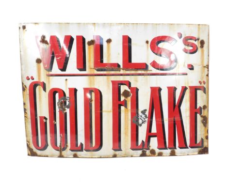 An enamel advertising sign Wills's Gold Flake, red lettering against a white ground, 112cm H, 158cm W.