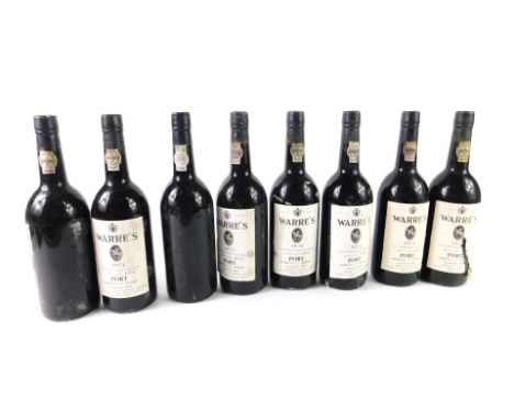 Eight bottles of Warre's late bottled vintage port 1974, bottled in 1978.