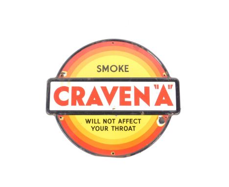 An enamel advertising sign for Craven 'A', smoke will not affect your throat, 56cm H, 61cm W.