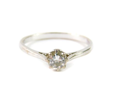 An 18ct white gold and diamond solitaire ring, high claw set, approx 0.5cts, size 0, 2.6g.