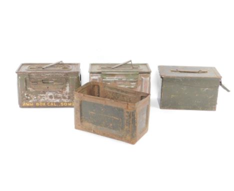 Four WWII US military ammunition boxes,  one lacking lid, 4105 calibre 50M2 rounds.