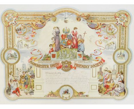A Manchester Unity Friendly Society Independent Order Of Oddfellows certificate, to Bro. Thomas Halford Serving In The Office