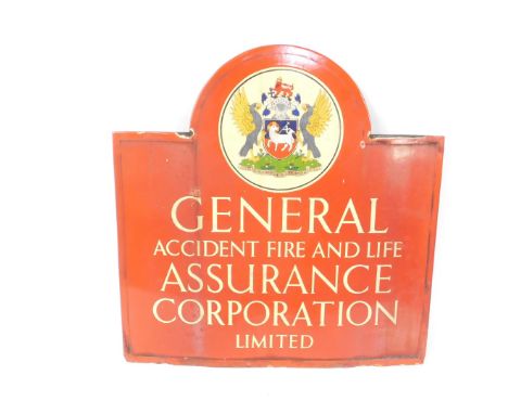 An enamel advertising sign General Accident Fire and Life Assurance Corporation Limited, with a coat of arms above white lett