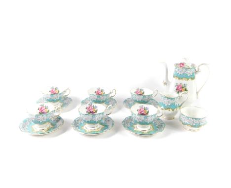 A Royal Albert porcelain part coffee service, decorated in the Enchantment pattern, comprising coffee pot, cream jug, sugar b