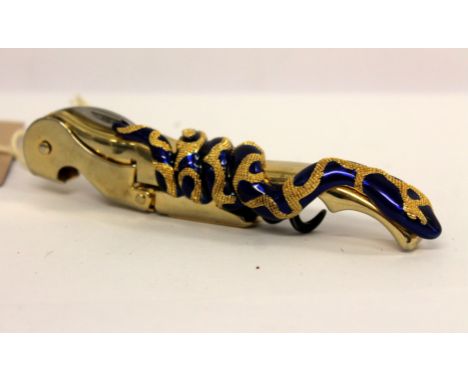 Robert Cavalli serpent corkscrew in blue enamel.
