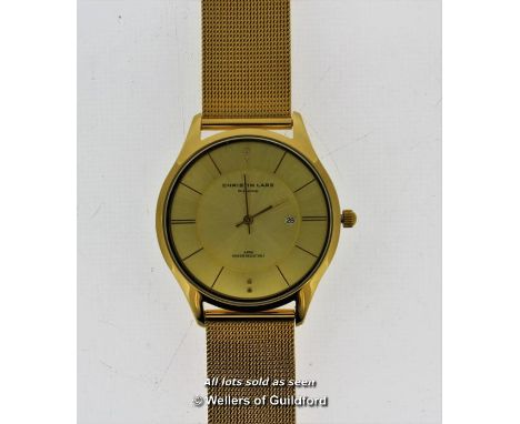 Gentlemen's Christin Lars wristwatch in gold coloured stainless steel, circular dial with baton hour markers and diamond dot 