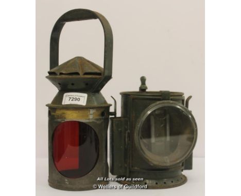 *Vintage Tri-Colour Railway Signal Lamp By Harry Pratt, Birmingham Dated 1945 [LQD106]