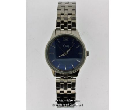 Gentlemen's Limit stainless steel wristwatch, circular blue dial with baton hour markers, boxed