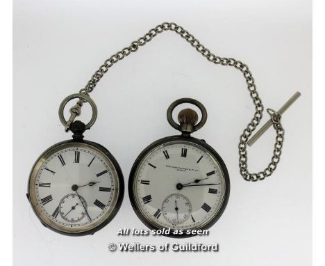 Silver Stewart Dawson &amp; Co Ltd pocket watch, white enamel dial with Roman numerals and subsidiary seconds dial, and a Joh