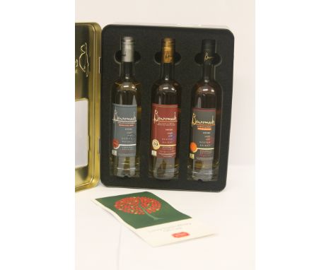 Benromach Speyside single malt Scotch whisky gift case containing 3 x 20cl bottles.