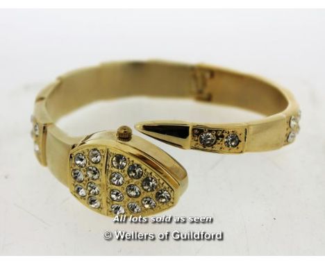Ladies' Inspirations snake design bangle watch set with white stones, boxed