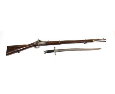 A Victorian 1856 Pattern Enfield Sepoy Two Band Percussion Musket, the right side of the 83.5cm smooth bore barrel set with a