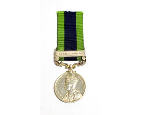 An India General Service Medal, with clasp BURMA 1930-32, awarded to LIEUT.E.(Edwin) R.(Ramsay) ROWBOTHAM. R.E., with photoco