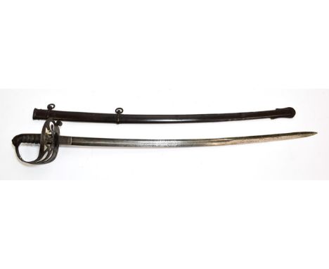 A Victorian 1827 Pattern Rifle Regiment Sword, the 82cm single edge fullered steel blade crisply etched with strung bugle ove