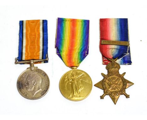 A First World War Mons Trio, comprising 1914 Star with clasp 5TH AUG.-22ND NOV.1914, awarded to 10639 PTE.T.S.STOKOE, C.GDS:,