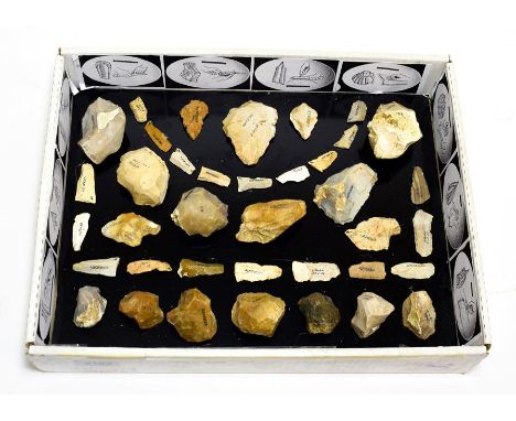 A Collection of Thirty Eight French Neolithic Knapped Flint Tools, including points and small hand axes, each with collector'