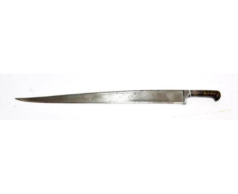 A 19th Century Afghan Khyber Knife, the 60cm T section steel blade with narrow fuller to the back edge, steel bolster and wry