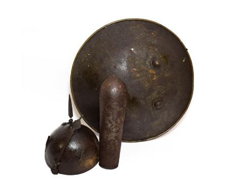 Three Pieces of 19th Century Indo Persian Armour, comprising a Khula Khud, the one piece domed skull engraved with panels of 