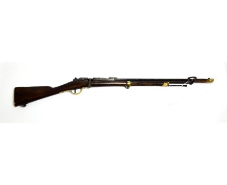 A French 11mm Model 1874/M.80 Gras Bolt Action Carbine, numbered 56211, the 51cm with hinged rear sight, stamped T.1879, the 