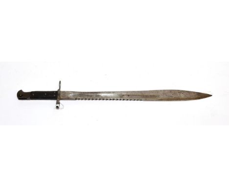 A Rare British 1871 Pattern Elcho Bayonet for the Martini Henry Rifle, the broad saw-back leaf shape blade stamped with maker