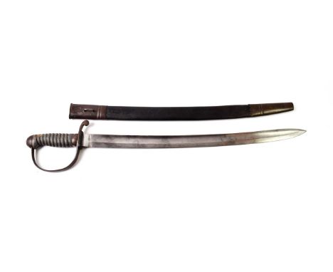 A Victorian Prison Warder's Hanger,  the 55cm single edge fullered steel blade double edged for the last 19cm, the steel stir