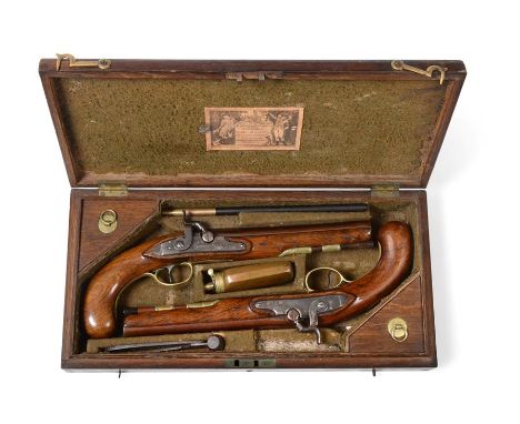 A Pair of Late 18th/Early 19th Century Officer's 20 Bore Percussion Pistols by H W Mortimer, London, converted from flintlock