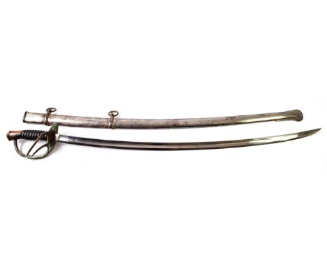 A US Model 1860 NCO's Cavalry Sword, the 88cm curved single edge fullered steel blade stamped on one side of the ricasso Made